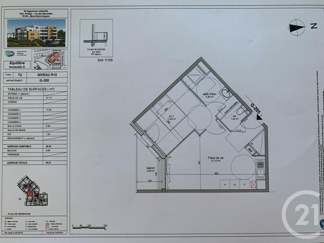 Appartement F2 à louer - 2 pièces - 39.43 m2 - MONT ST AIGNAN - 76 - HAUTE-NORMANDIE - Century 21 Harmony
